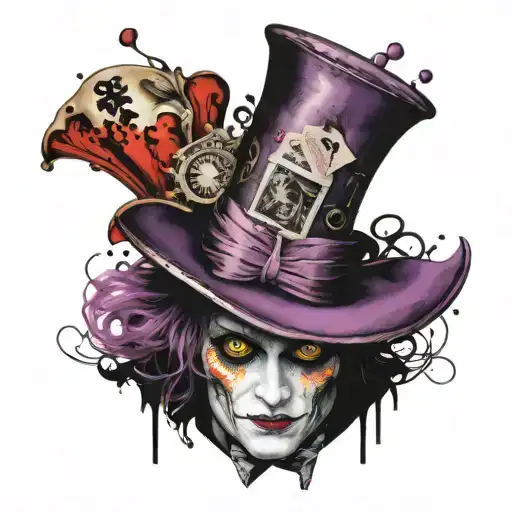 Alice in wonderland mad hatter purple and black  tattoo design idea