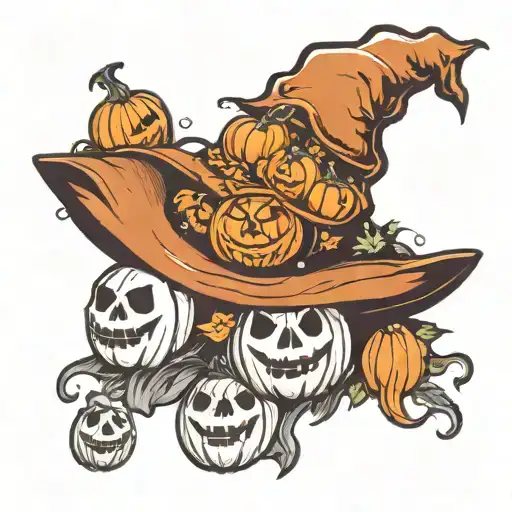 witch hat with pumpkins and ghosts coming tattoo design idea