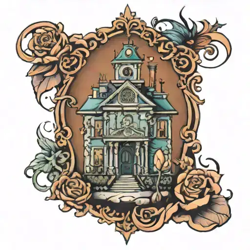 haunted mansion surrounded tattoo design idea