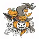witch hat with pumpkins and ghosts coming tattoo design idea