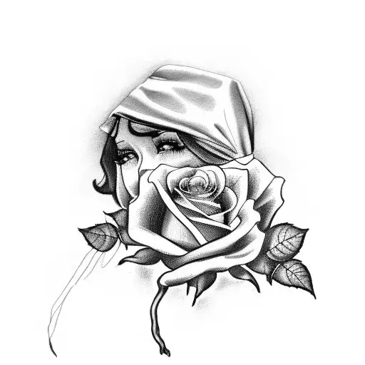 Woman wearing a Cape over head crying. Flowers as fillers but must have 1 red rose. A broken pocket watch tattoo design idea