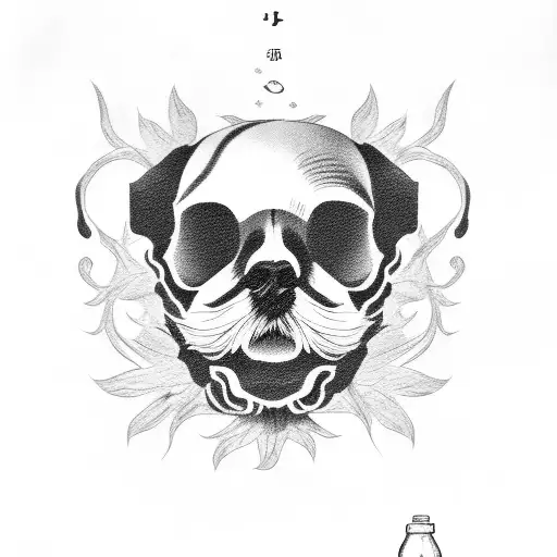 shih tzu skull, Baileys bottle, vines tattoo design idea