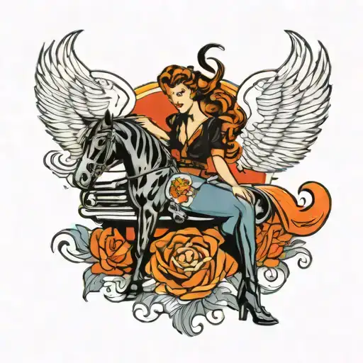 ford mustang pin up girl tattoo design idea