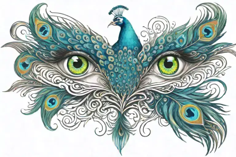 3 eyes connected by peacock feathers flowing tattoo design idea
