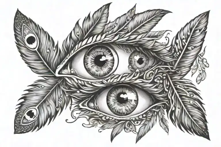 3 eyes feathers connecting tattoo design idea