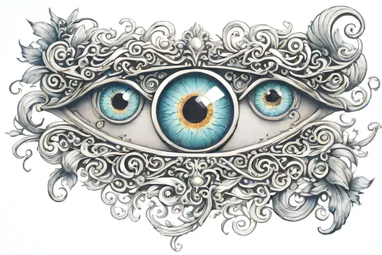 3 eyes connected by scroll work design tattoo design idea