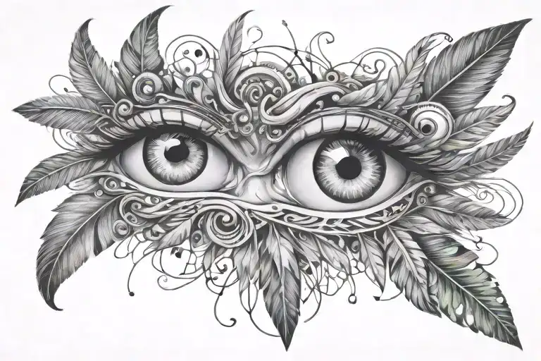 3 eyes connected by feathers flowing tattoo design idea