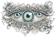 3 eyes connected by scroll work design tattoo design idea