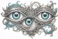 3 eyes connected by scroll work design tattoo design idea