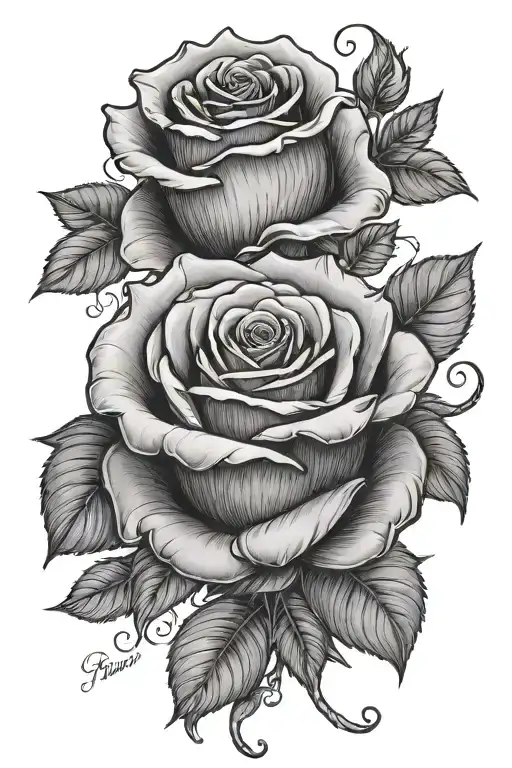 rose with name "Quinn" and "Flynn" tattoo design idea