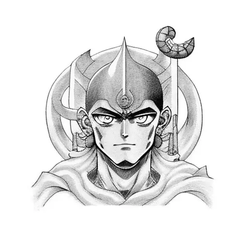 Incorporate iconic symbols from Berserk and JoJo's Bizarre Adventure into a blackwork tattoo design tattoo design idea