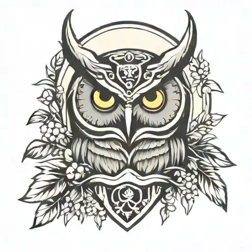 Athena's Owl, shield, helmet and olive branch tattoo design idea