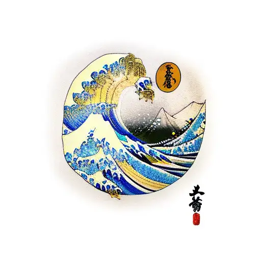 kanagawa's wave and kintsugi on arm tattoo design idea