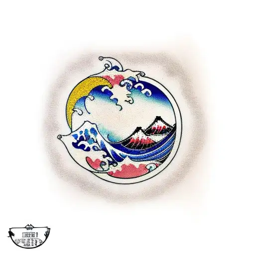 A traditional Japanese wave transformed into a kintsugi pattern tattoo design idea