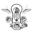 hourglass with rose inside and open wings behind it  tattoo design idea
