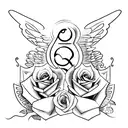 hourglass with rose inside and open wings behind it  tattoo design idea