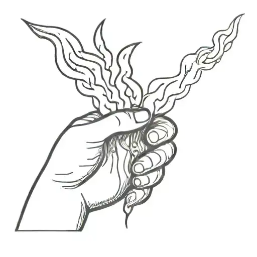 two sticker man standing  holding their hands while flame are burning them   tattoo design idea
