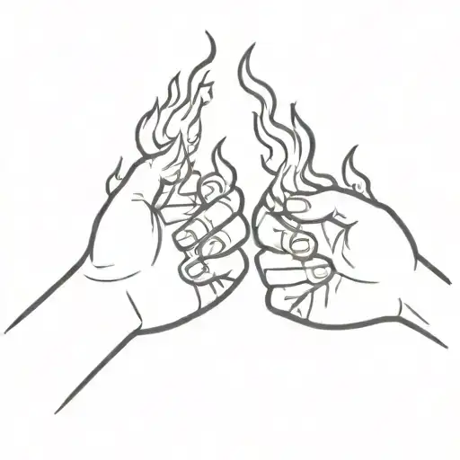 two little man holding their hands while flame are burning them   tattoo design idea
