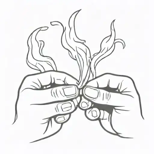 the little man holding their hands while flame are burning them   tattoo design idea