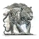 lightning with sublte dark clouds, storm setting with black jaguar  tattoo design idea