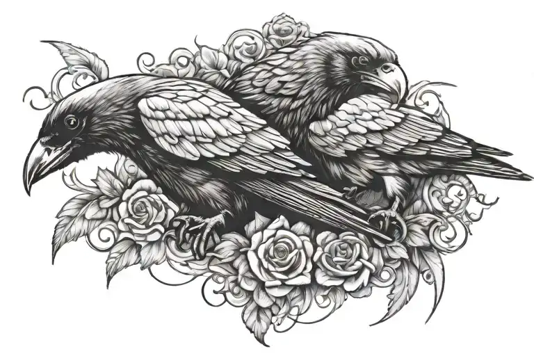 2 crow whit skol and flesh tattoo sheet tattoo design idea