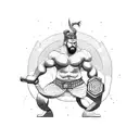 A powerful Norse god lifting weights in a gym tattoo design idea