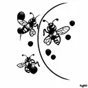 viola and blueberries and bee tattoo design idea