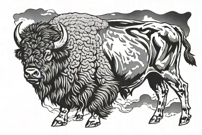 american bison facing storm tattoo design idea