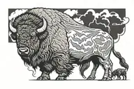 american bison facing storm tattoo design idea
