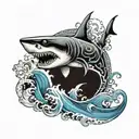 shark with light blue ocean wave tattoo design idea