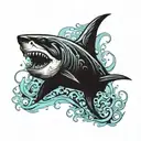 shark with light blue ocean wave tattoo design idea