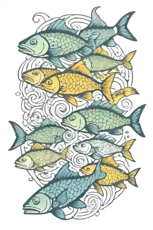circle of fish swimming gracefully in the deep tattoo design idea