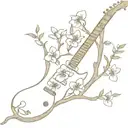 Vertical Les Paul guitar neck as a Daphne tree with Jasmin flowers on it tattoo design idea