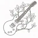 Vertical Les Paul guitar neck as a Daphne tree with Jasmin flowers on it tattoo design idea