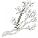 Vertical Les Paul guitar neck as a Daphne tree with Jasmin flowers on it tattoo design idea