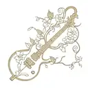 Vertical Les Paul guitar neck as a Daphne tree with Jasmin flowers on it tattoo design idea