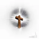 light shining down on a wooden cross on a rock in a ocean storm  tattoo design idea