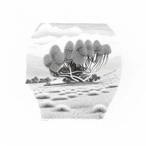 Banksia trees in a valley meadow  tattoo design idea