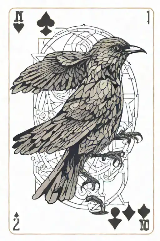 nightingale from a deck of cards in the morning open mouth singing no music notes tattoo design idea