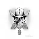 outlaw skull cowboy with revolver tattoo design idea