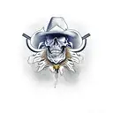 outlaw skull cowboy with revolver tattoo design idea