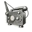 An intricate design of a vintage police radio with a racing checkered flag background tattoo design idea