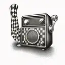 An intricate design of a vintage police radio with a racing checkered flag background tattoo design idea