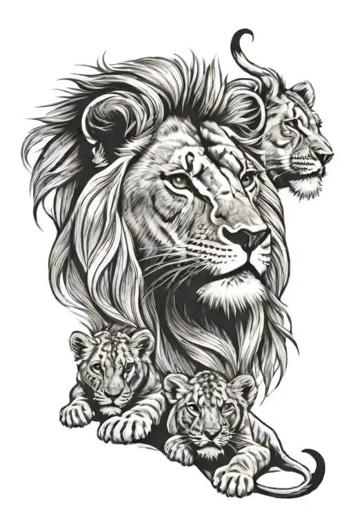 lion with lion cubs  tattoo design idea