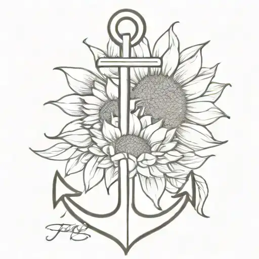 anchor tattoo with sunflower and the word 'Pop' tattoo design idea