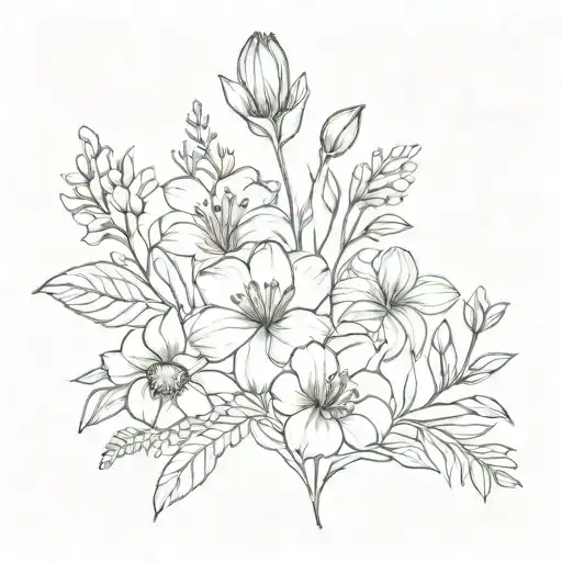 birth flower boquet may, june, july and octover tattoo design idea