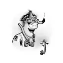 Mike wazowski meme with sullys face, smoking a cigar and riding a giraffe tattoo design idea