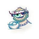 Mike wazowski meme with sullys face, smoking a cigar and riding a giraffe tattoo design idea