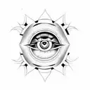 3 lines with evil eye, serenity prayer written in between lines and the sun in background tattoo design idea