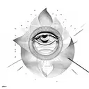 3 lines with evil eye, serenity prayer written in between lines and the sun in background tattoo design idea
